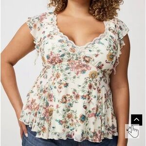 Torrid Cream Floral Lace Women's Blouse